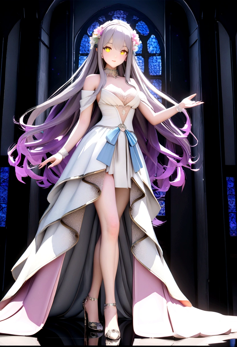 anime girl with long pink hair and a White Dress, Cute anime waifu in a nice dress, guweiz on pixiv artstation, artstation pixivでトレンド, Anime Goddess, Guweiz on ArtStation Pixiv, In a dress, PixivのDigitalアート, Gray Hairの神, 8K 高品質詳細アート, White Holography, Draw in neon colors:1 girl:future, transparent, 3d, Light, sf, Digital art, Digital, scientific, Dark Background: electronic circuit: Draw in neon colors, 3d, masterpiece, Digital空間, energy, beautiful, masterpiece, 8K, Light, Familiar, Vibrant, colorful, Nice, beautiful, Rich colors, beautiful Light Lines. Magical Effects, Sparkling, beautiful Light ,Luxury Fashion,girl, Inji, Purple Hair, Yellow Eyes, Long Hair, Gray Hair, Gradient Hair,curl,Wave,Platinum Gradation,Fine details,Chic and stylish,Perfect Makeup,Glamorous expression,Beautiful and delicate eyes,Beautiful and delicate lips,Dior Pink Lip,Perfect feet,The shoes have 9cm heels
,Professional photography,colorfulなドレス,Fashion accessories,Shining Jewelry,shiny heels,Luxury Fabric,Elegant embroidery,Exquisite patterns,Tradition and modernity,Focus on cultural heritage,beautifulシルエット,Confidence and elegance,beautiful動き,The beauty of editing,Fascinating Light,Exquisite aura,Beauty and fashion event,Motivate and empower,象徴的なパフォーマンスPurple HairにWhite Dressを着た女性のアニメ風画像, Wedding dress,White Dress, , Anime Goddess, In a dress, Nightcore, beautiful アニメのgirl, Tear from Overlord, アニメアート壁紙 8K, Art Style, (アニメのgirl), beautifulアニメアート, Detailed anime art,Stained glass-like lace design,protocol,
!!