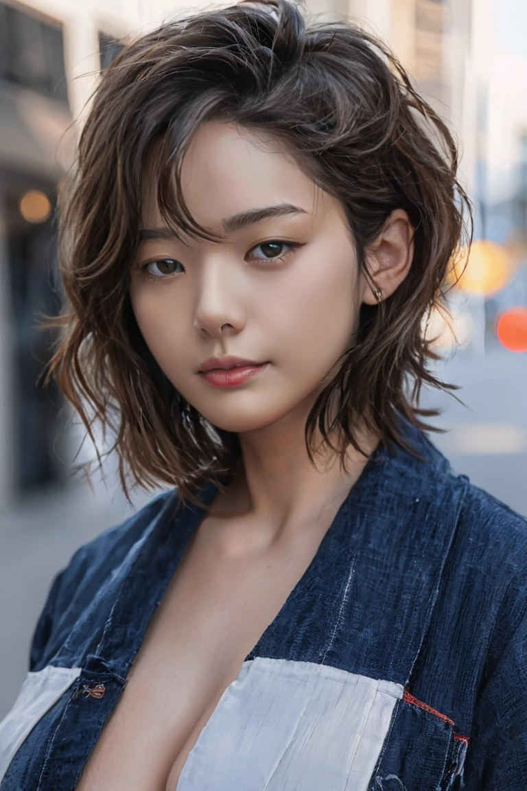 (Highest quality、8k、Masterpiece:1.3))、Sharp、:1.2、Perfect body beauty:1.4、Slim Abs:1.2、((Layered hairstyle、Huge boobs:1.2))、white、(Shigure、Street Style、:1.2)、Wetty:1.5、Highly detailed face and skin texture、Detailed Eye、double eyelid、Camera View Side Information