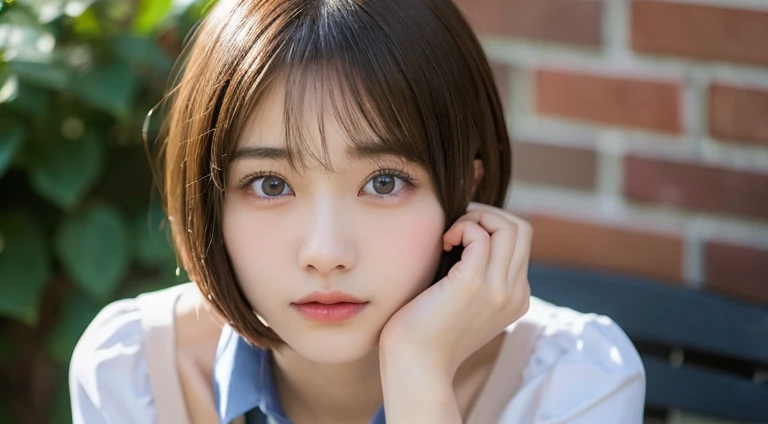 (Bob Cut Hair:1.2),(Wearing school uniform:1.2),1 girl,Japanese,21 years old,(Small breasts:1.3),(Highest quality,masterpiece:1.3,超A high resolution,),(Ultra-detailed,Caustics),(Photorealistic:1.4,RAW shooting,)Ultra-Realistic Capture,Very detailed,High resolution 16K human skin close-up。 Natural skin texture、,Pores、、It needs to be detailed enough to be easily identifiable。 Skin should be even-toned and healthy looking。 Use natural light and colour, Sad expression, Looking at the camera, Perfect dynamic composition, Outdoor