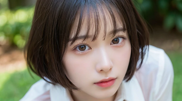 (Bob Cut Hair:1.2),(Wearing school uniform:1.2),1 girl,Japanese,21 years old,(Small breasts:1.3),(Highest quality,masterpiece:1.3,超A high resolution,),(Ultra-detailed,Caustics),(Photorealistic:1.4,RAW shooting,)Ultra-Realistic Capture,Very detailed,High resolution 16K human skin close-up。 Natural skin texture、,Pores、、It needs to be detailed enough to be easily identifiable。 Skin should be even-toned and healthy looking。 Use natural light and colour, Sad expression, Looking at the camera, Perfect dynamic composition, Outdoor