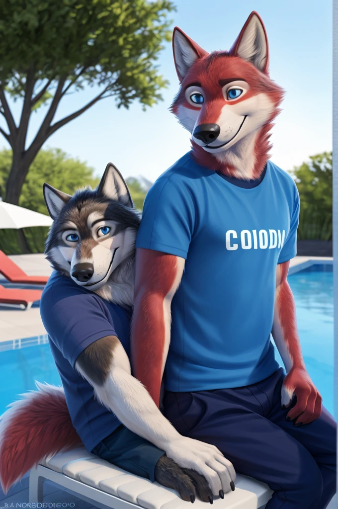 Ivan Wolfbach (Аэропорт Domodedovo),high,Beautiful,slim,24 years,wolf, red fur,high Beautiful wolf, 24 years,(red body:1.3),beautiful blue eyes,Domodedovo, Russia, t-shirt, trousers,,canine, wolf, detailed fur, male, antro, paw pads, finger claws, at viewer, 5 fingers, paws, 5 fingers,day,digital photography, soft focus,good настроение на стойке регистрации,,photorealism, realistic, photorealistic,digital style,the office is close , Very close to the camera, digital photography, smile positive, good,mood pilot, of Education, goes to the pool, sitting in a relaxing chair,
masterpiece, Best quality, ultra realistic, 8 k)