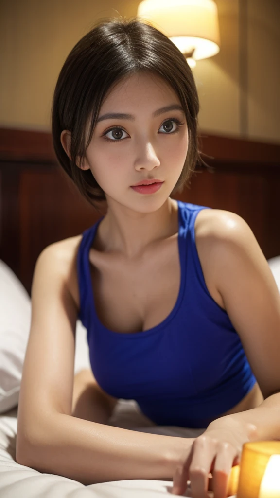 (masterpiece、masterpiece、high quality、high resolution、Super detailed),
Perfect human body、Detailed people、Detailed Background、Elaborate down to the smallest detail、
(Cinematic lighting、Mood lighting、Atmospheric lighting),
4K,8K,32k official art、RAW Photos、
Pixie short hair、Big Breasts、Narrow, sharp eyes、Glossy thick lips、Thin eyebrows、Long eyelashes、(輝く肌、オイル肌、ぬるぬるの肌),
Sexually attractive girl、18-year-old girl、high school girl 、high school girl costume、Sexual provocation in bed
(night:1.8, Dark Room:1.5, Casual love hotels in Japan:1.5, On the bed),