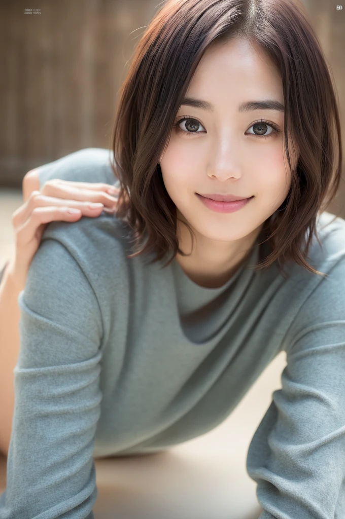 You are a professional photographer。future、Beautiful Eyes、 ((Highest quality)), Clear contours, Woman with beautiful face, (((One Girl,alone))), ((Beautiful Eyes)), Sex Appeal,Albedo and Specular Maps、Accurate simulation of lightweight material interactions、Light Smile、perfect body,Thighs、Short Hair、Suzu Hirose