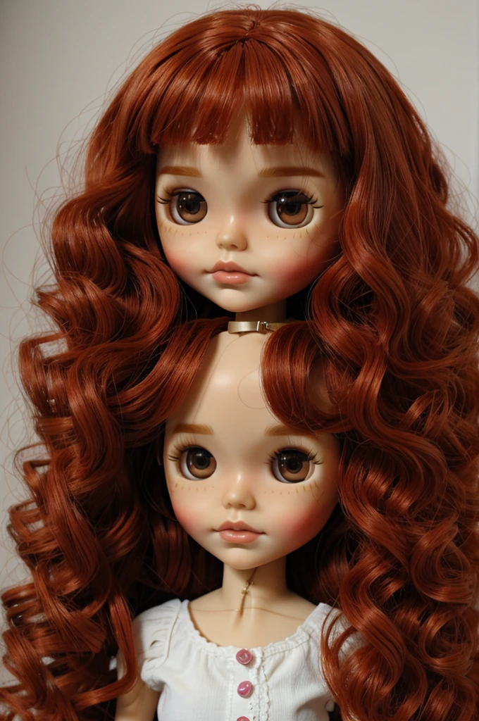 blythe doll redhead with medium long curly hair