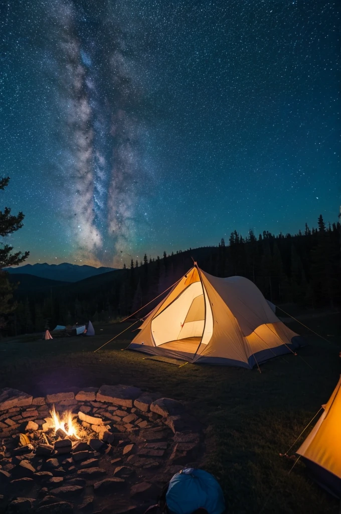 camp　Women　Night view　Night Sky