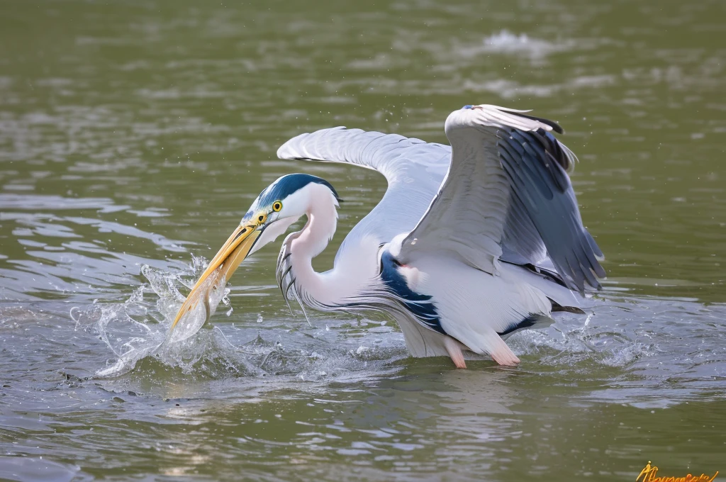 There was a bird standing in the water,A fish in his mouth, heron prestorn, Fierce Battle, tensedmoment, Photos taken with Nikon D750, Photos taken with Nikon D750, Award-winning photos, Beautiful and graceful, heron, Fierce battles, very happy!, Award-winning shots, Photo showing,