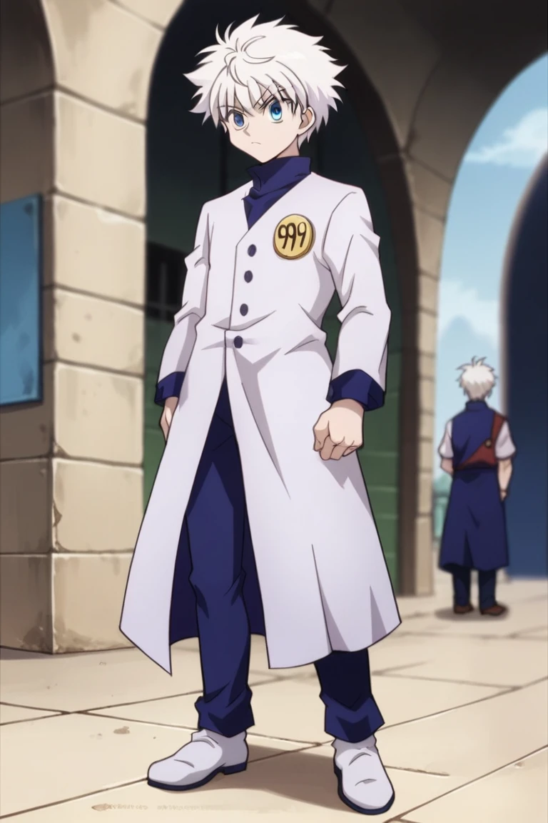 Score_9, Score_8_up, Score_7_up, Score_6_up, Score_5_up, Score_4_up, BREAK source_anime, (best quality:1.1), (masterpiece:1.4), ,(( full body)), depth of field, 1boy, solo, focus male, killua_zoldyck, white hair, blue eyes , , , Tower of Oblivion: a stronghold where forgotten secrets and dark magic are hidden. Kneel and bow your head. Show humility or prayer