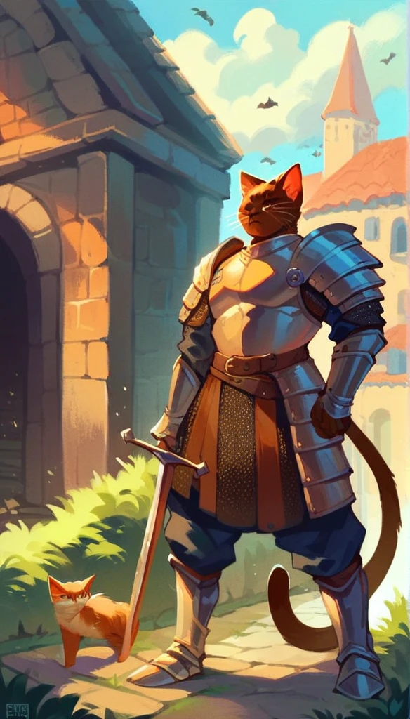 score_9, score_8_up, score_7_up, score_6_up, score_5_up, score_4_up, 
(Cat:1.5), male, (athletic, ears, anthro, brown skin, fur, tail), full body, "dungeons and dragons", medieval, (warrior, wearing warrior armor), temple background