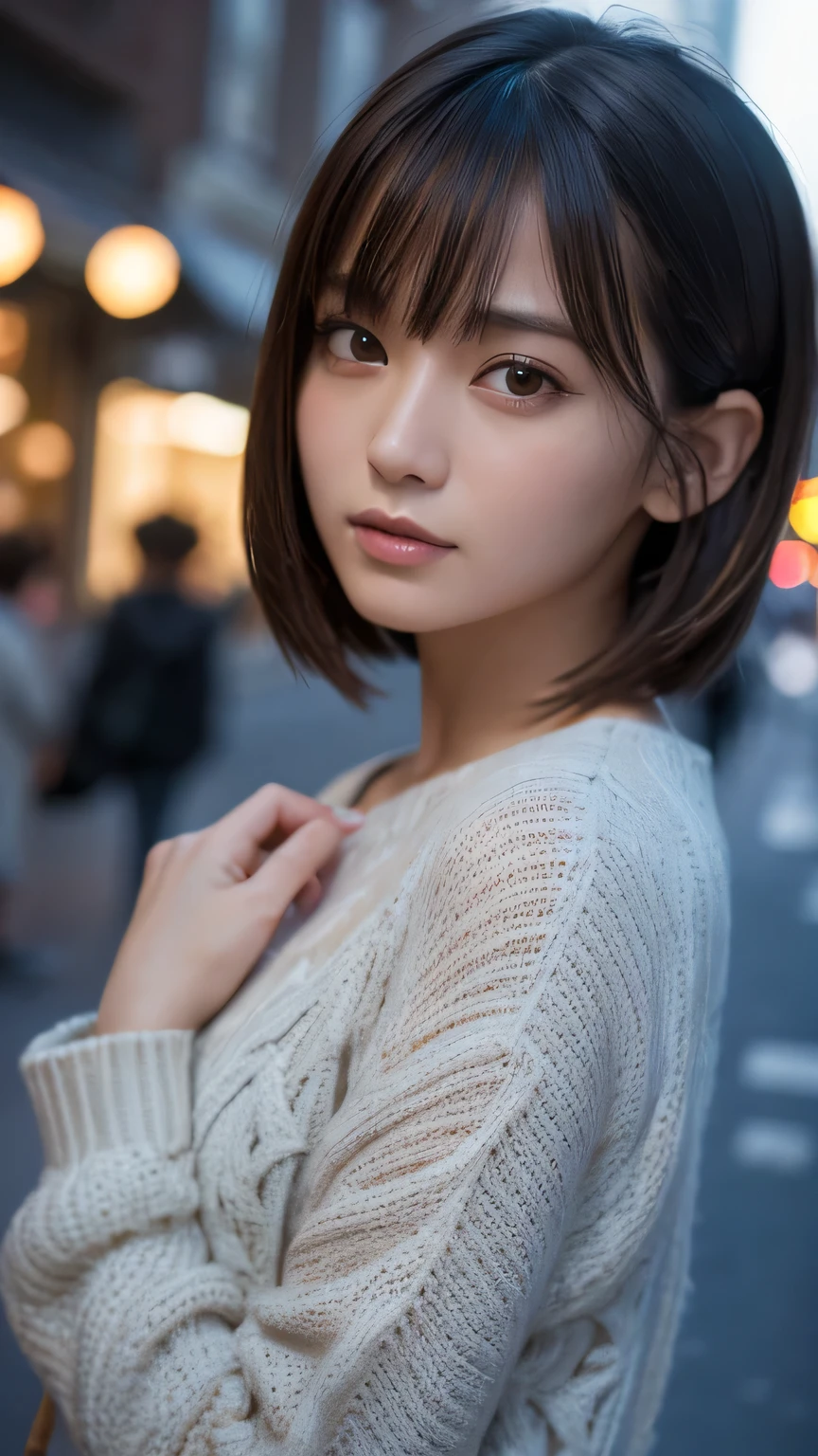 (Ultra-realistic), (figure), (High resolution), (8K), (Very detailed), (Best figure), (Beautiful and detailed), (Highest quality), (Super detailed), (masterpiece), (wallpaper), (Detailed face), alone, One Girl, watching viewer, Trendy clothes,Fine details, Detailed face, In the Dark, Deep Shadow, Modest, Pure Erotic Face Ace_v1, cool, short hair, Pointed diagonal bangs,Aoyama Street