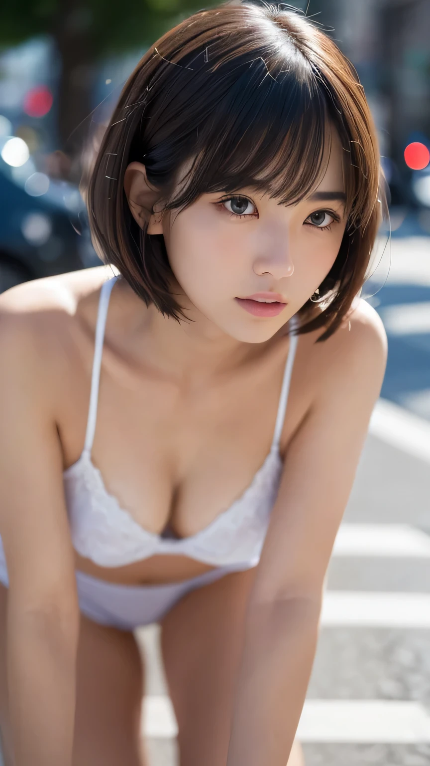 (Ultra-realistic), (figure), (High resolution), (8K), (Very detailed), (Best figure), (Beautiful and detailed), (Highest quality), (Super detailed), (masterpiece), (wallpaper), (Detailed face), alone, One Girl, watching viewer, Trendy summer clothes,Less exposure、Fine details, Detailed face, In the Dark, Deep Shadow, Modest, Pure Erotic Face Ace_v1, cool, short hair, Pointed diagonal bangs,Aoyama Street