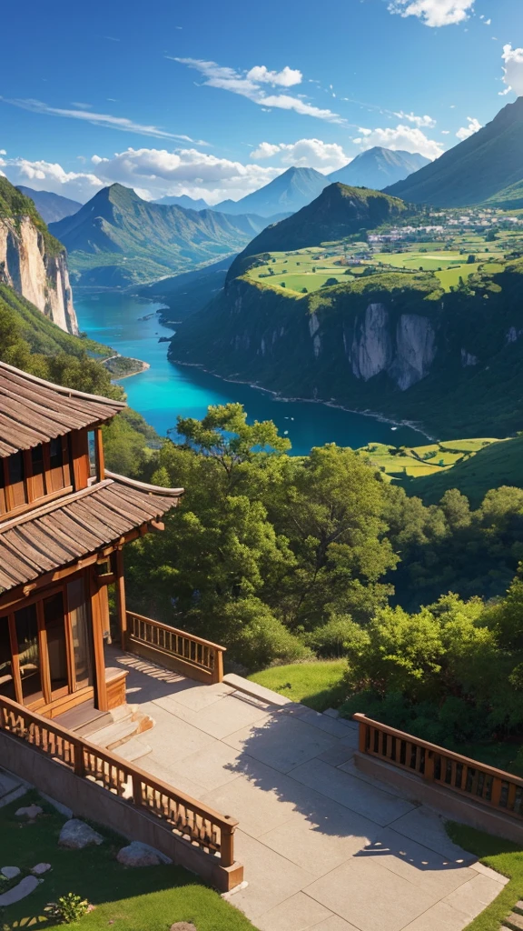 (masterpiece,Highest quality:8K) Affordable bedroom with mountain views and balcony, Beautiful views, A soothing and comfortable landscape, Detailed view, インスタグラムの写真 Nice views, beautifully、aesthetic, Beautiful nature in the background, Amazing scenery in the background, 8K Photorender Reality Engine, Beautiful views, Overlooking the valley, Nice views, beautiful place, paradise in the background