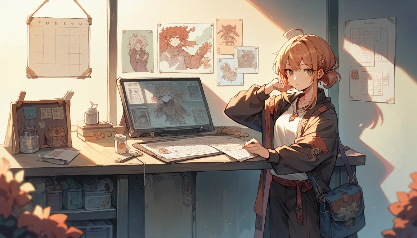 character design board, anime girl, design, just one character, clothes, rotation, fantasy clothes, complex design