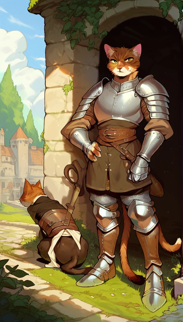 score_9, score_8_up, score_7_up, score_6_up, score_5_up, score_4_up, 
(Cat:1.2), male, (athletic, anthro, brown fur, tail), full body, medieval, (warrior, wearing warrior armor), temple background