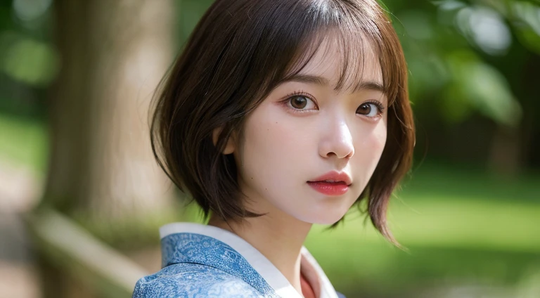 (Bob Cut Hair:1.2),(wear Kimono:1.2),1 girl,Japanese,21 years old,(Small breasts:1.3),(Highest quality,masterpiece:1.3,超A high resolution,),(Ultra-detailed,Caustics),(Photorealistic:1.4,RAW shooting,)Ultra-Realistic Capture,Very detailed,High resolution 16K human skin close-up。 Natural skin texture、,Pores、、It needs to be detailed enough to be easily identifiable。 Skin should be even-toned and healthy looking。 Use natural light and colour, Sad expression, Looking at the camera, Perfect dynamic composition, Outdoor