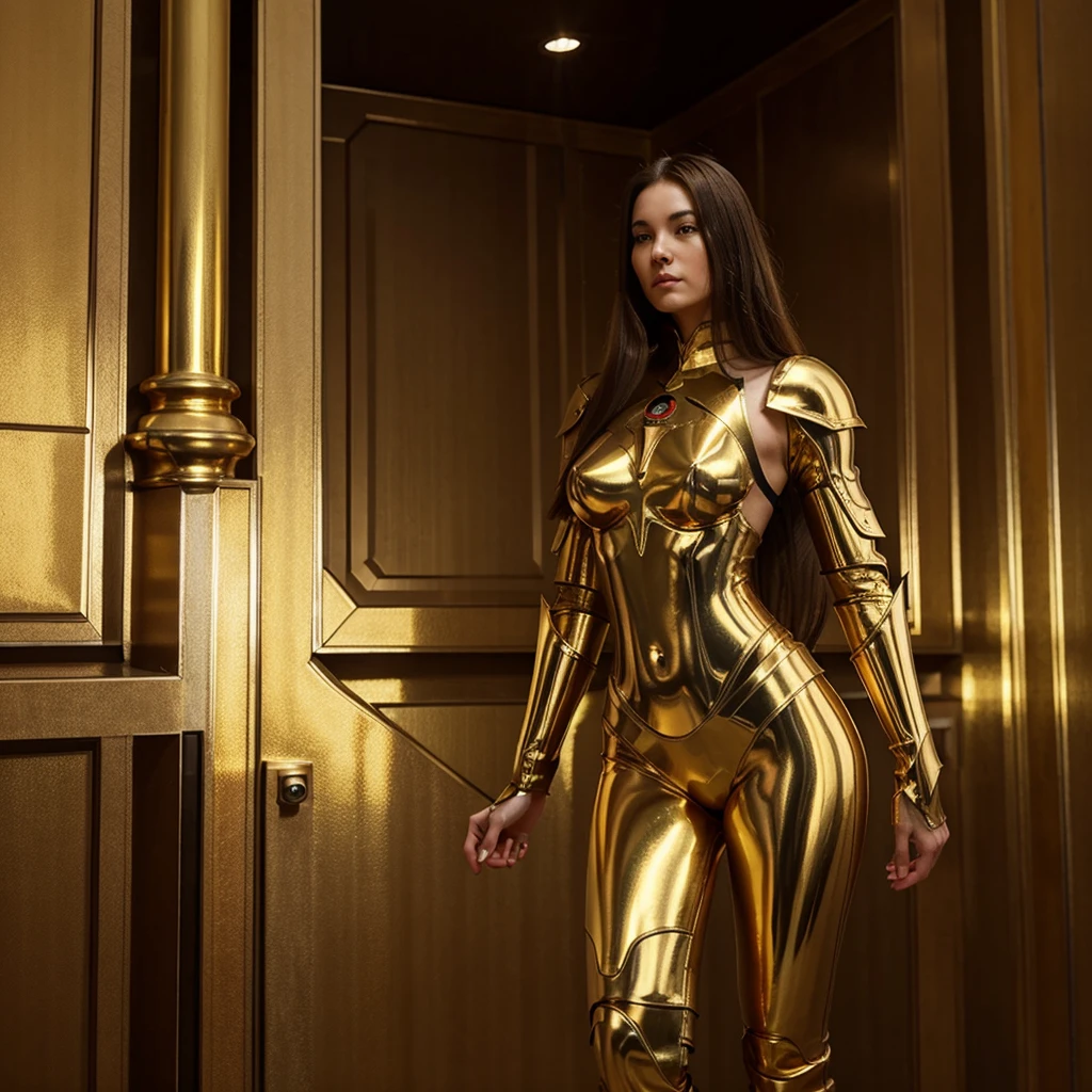 Aldebaran Taurus with long thin hair, golden armor with slender design