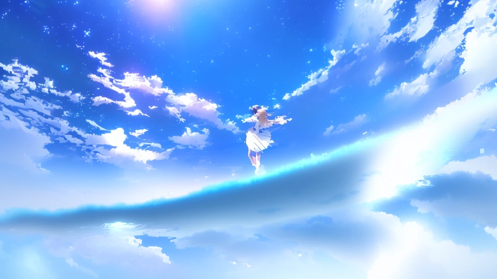anime, A girl in a white dress floats in the water, Makoto Shinkai Cyril Rolland, anime girl walking on water, anime movie background, beautiful anime scene, today's featured anime still, anime film still, screenshot from the anime film, anime still film anime shikishi, star(null) starry_null