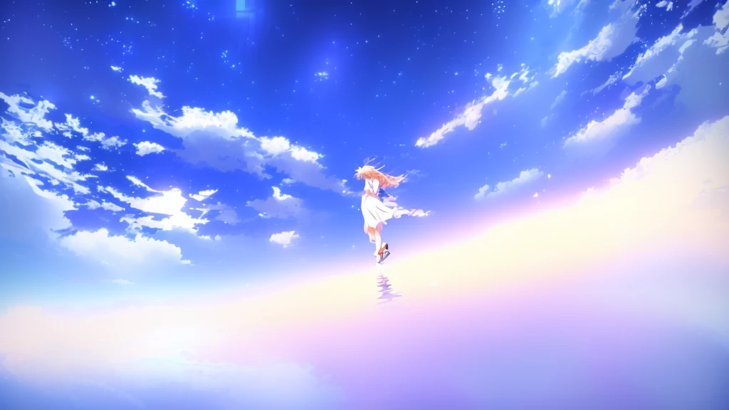 anime, A girl in a white dress floats in the water, Makoto Shinkai Cyril Rolland, anime girl walking on water, anime movie background, beautiful anime scene, today's featured anime still, anime film still, screenshot from the anime film, anime still film anime shikishi, star(null) starry_null