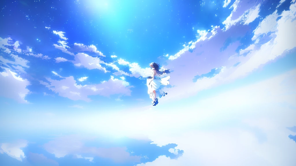 anime, A girl in a white dress floats in the water, Makoto Shinkai Cyril Rolland, anime girl walking on water, anime movie background, beautiful anime scene, today's featured anime still, anime film still, screenshot from the anime film, anime still film anime shikishi, star(null) starry_null