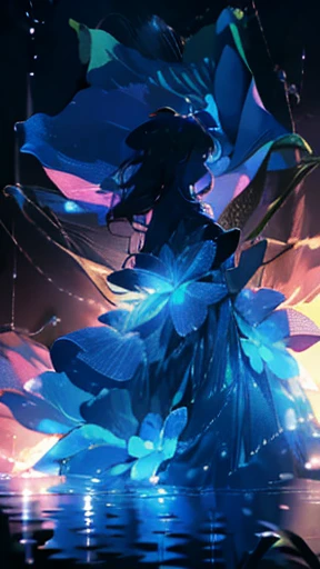 Bioluminescent roses, a queen sleeping on the ground, garden, castle, church, towers, flying on air, unrealistic physics