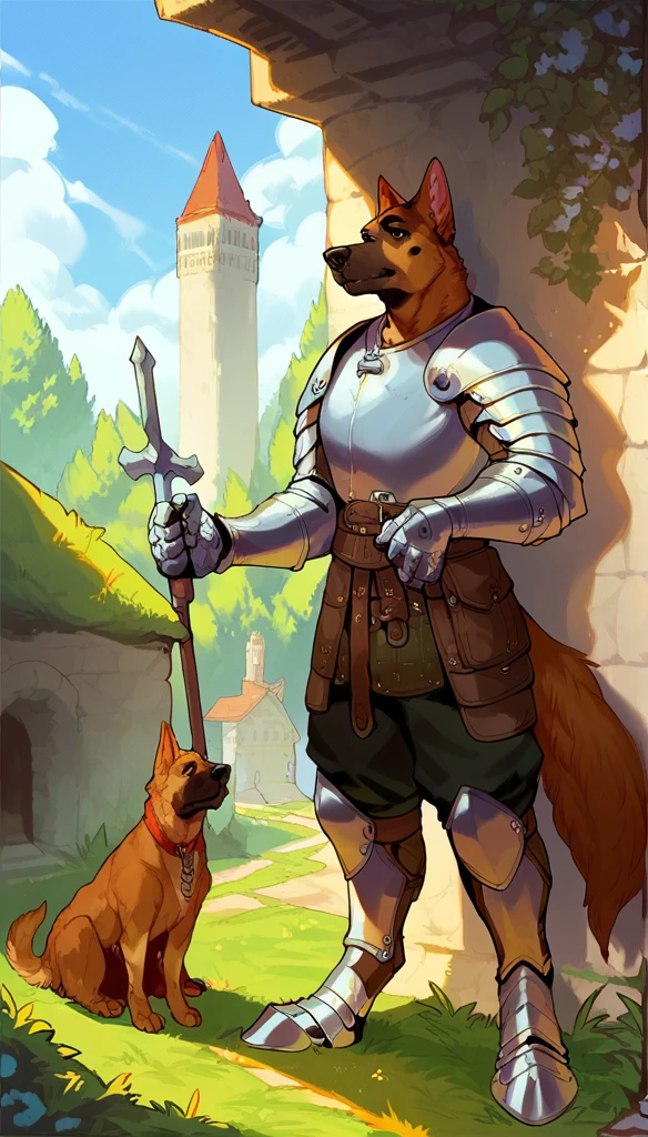 score_9, score_8_up, score_7_up, score_6_up, score_5_up, score_4_up, 
(Dog:1.1), male, (athletic, anthro, brown fur, tail), full body, medieval, (sentinel, wearing sentinel leather armor), temple background