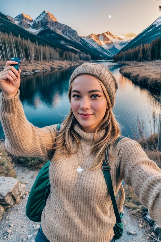 VeronicaCipher ((upper body selfie, happy)), masterpiece, best quality, ultra-detailed, solo, outdoors, (night), mountains, nature, (stars, moon) cheerful, happy, backpack, sleeping bag, camping stove, water bottle, mountain boots, gloves, sweater, hat, flashlight, forest, rocks, river, wood, smoke, shadows, contrast, clear sky, analog style (look at viewer:1.2) (skin texture) (film grain:1.3), (warm hue, warm tone) :1.2), close up, cinematic light, sidelighting, ultra high res, best shadow, RAW, upper body, , wearing pullover
kodak vision 3,
