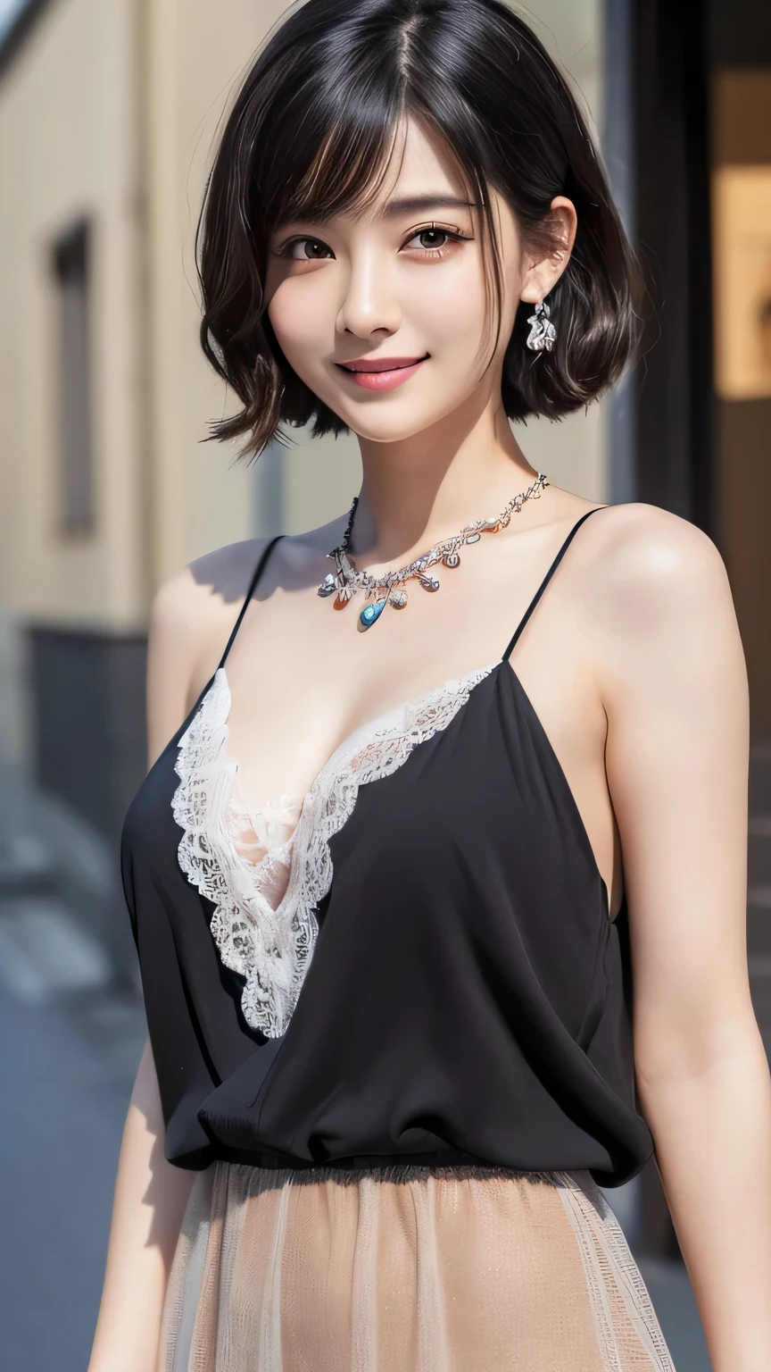 (masterpiece:1.3), (8K, Photorealistic, Raw photo, Best image quality: 1.4), Japanese 、Take a full-body photo,Trendy clothes、Cute costume,Fluffy short hair,crystal,Natural color lip,(Random Hairstyles:1.2)、Cleavage:1.2、Super detailed face、Attention to detail、double eyelid、Put your chest together、Sharp focus:1.2、Beautiful woman:1.4、Black Hair、highest quality、masterpiece、超A high resolution、(Photorealistic:1.4)、Highly detailed and professionally lit smile、