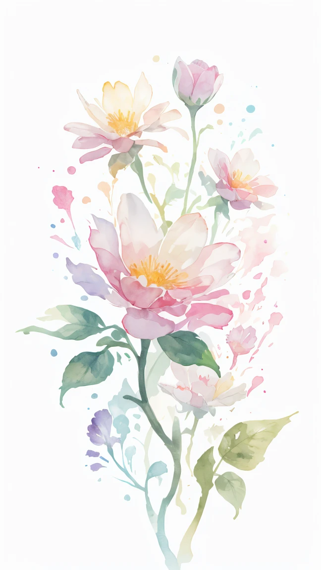 watercolor paiting,It features a simple,Lots of white space,Background Material,Watercolor texture,Rainbow Gradient flower