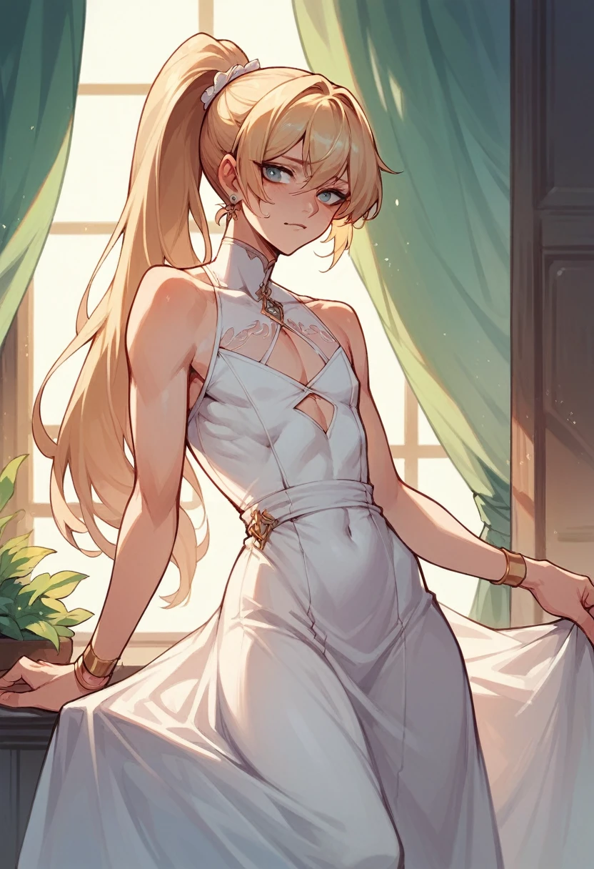 Girly white dress,High Ponytail