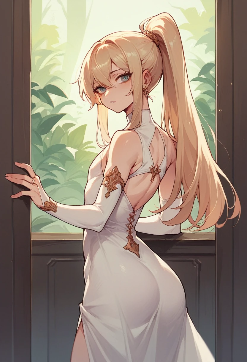 Girly white dress,High Ponytail
