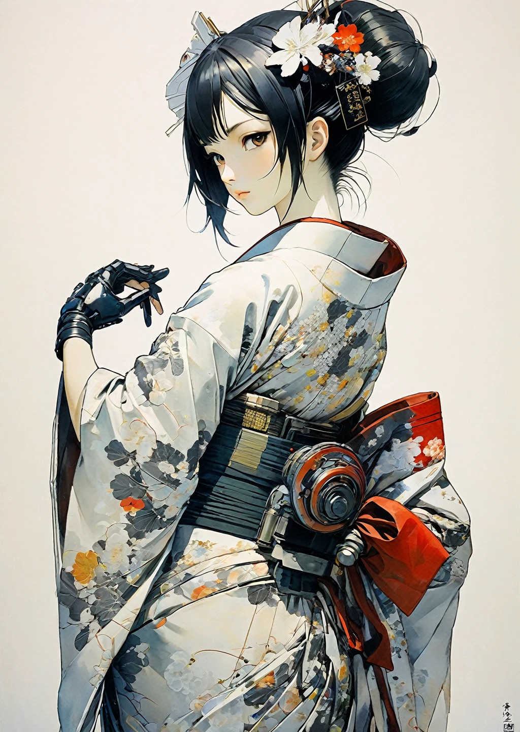 One Girl Mechanical Arm Geisha Kimono
(art by  Yoji Shinkawa)