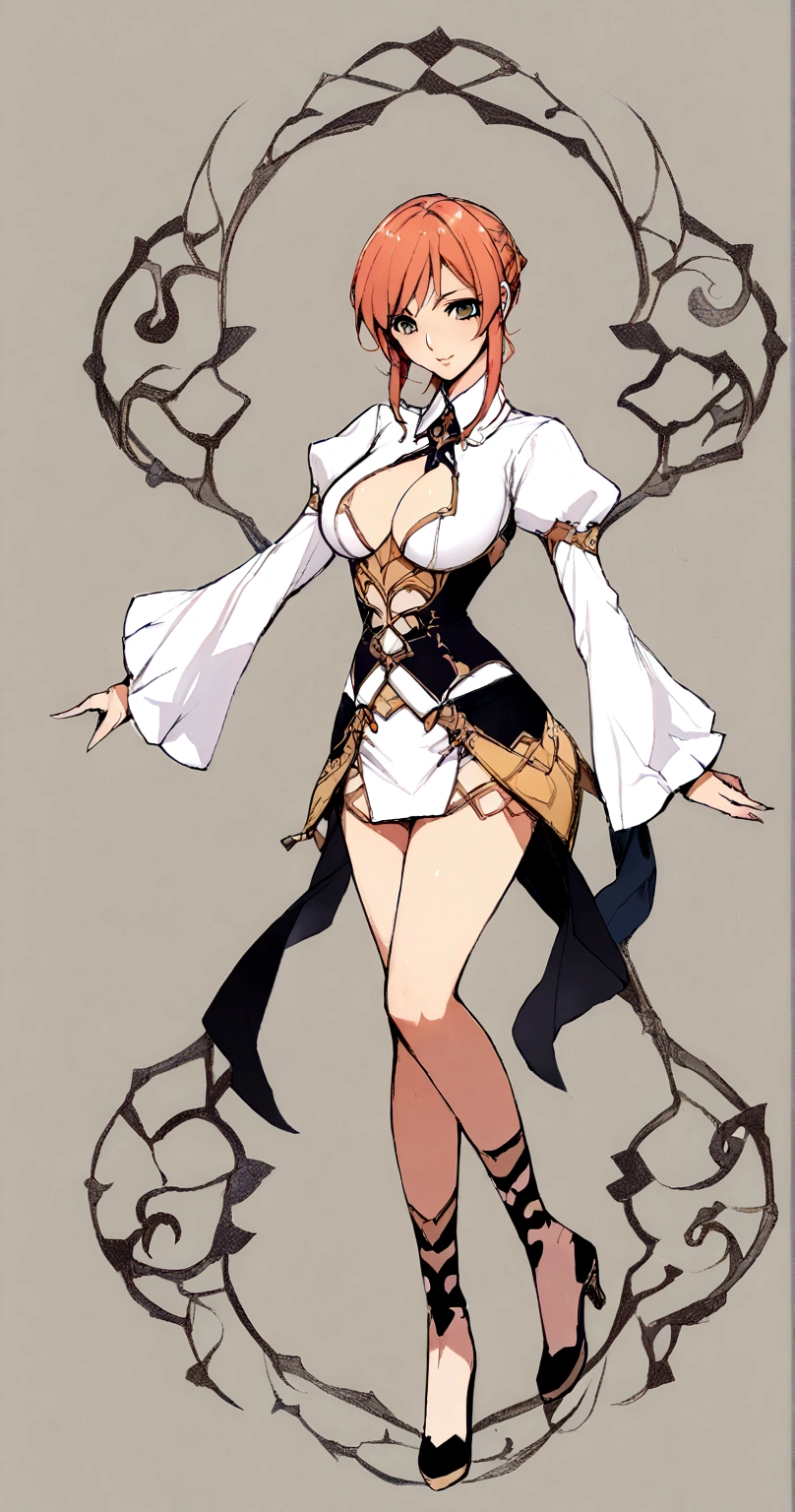character design, anime girl, design, just one character, clothes, teacher clothes, sexy girl, fantasy clothes, complex design, body rotation