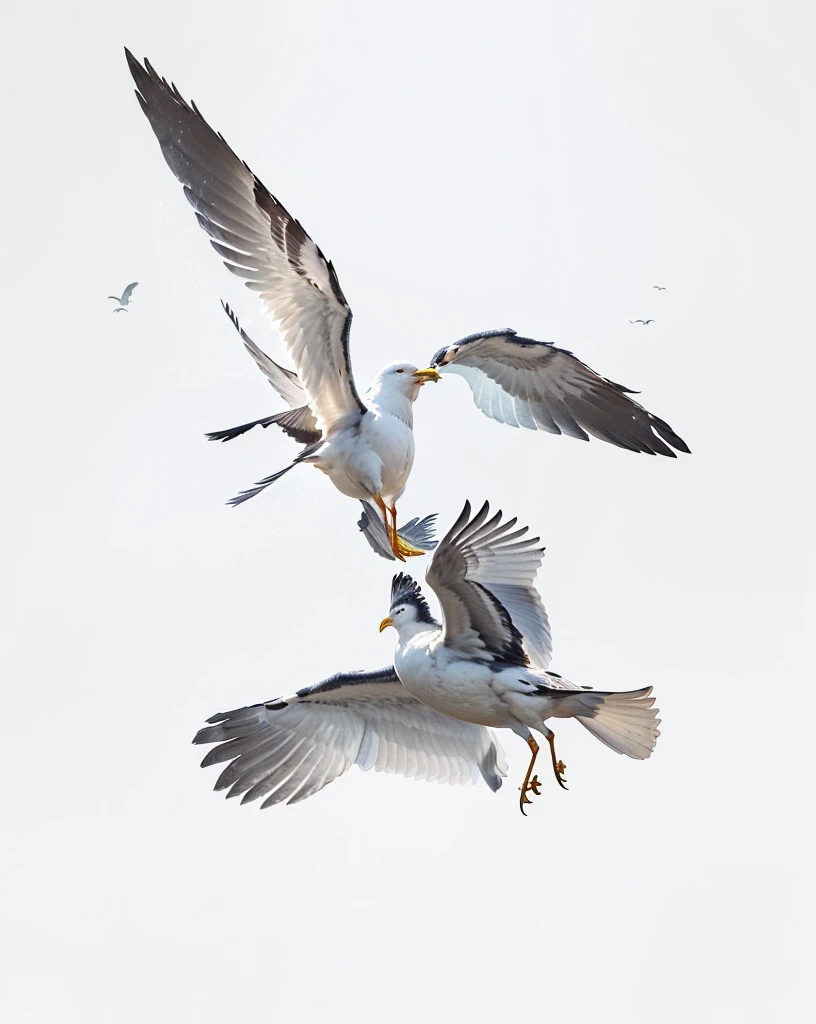 There are two birds flying together in the sky, it flies in a storm, Close combat, They fought fiercely., author：John Gibson, By Jan Rustem, Fierce Battle, two males, In flight, author：Raymond Norman, author：Ivan Grohar, author Larry D. Alexander, author：Mandy Jurgens, Seagull, Aerial