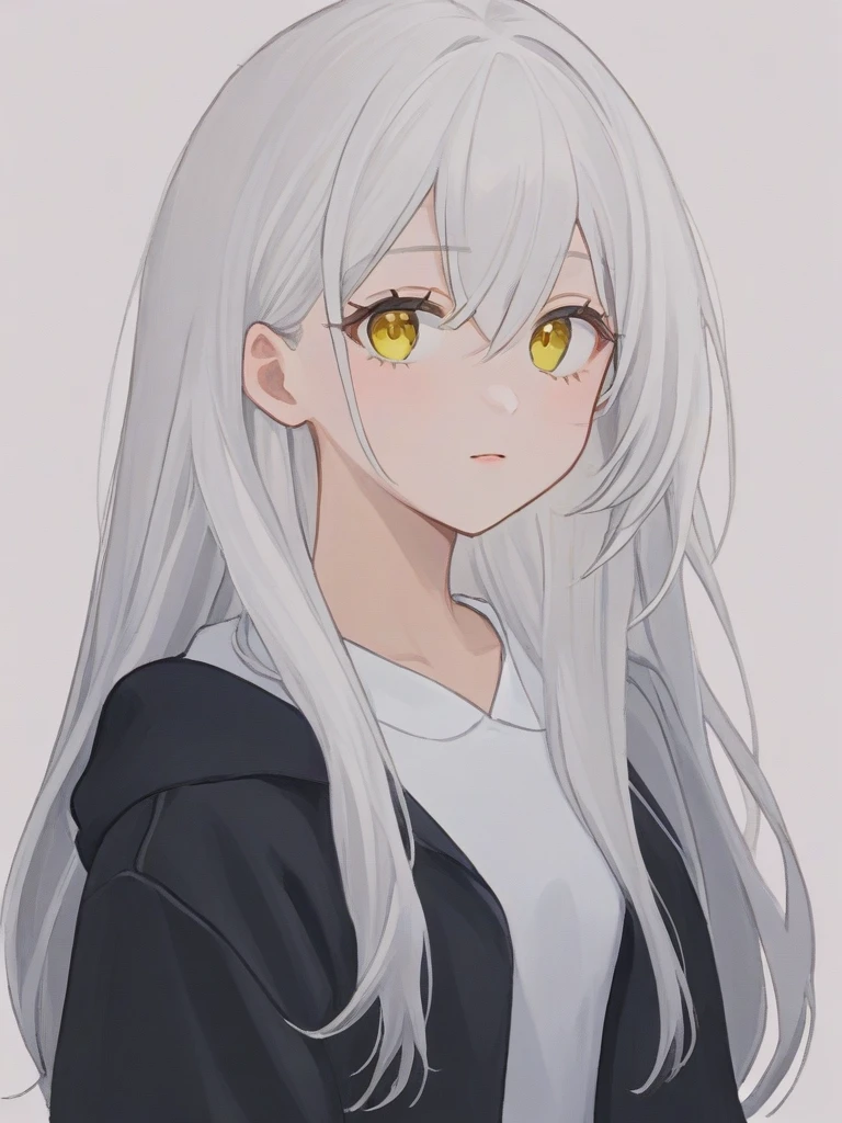 white hair girl, cute, highschool student, yellow eyes, long hair