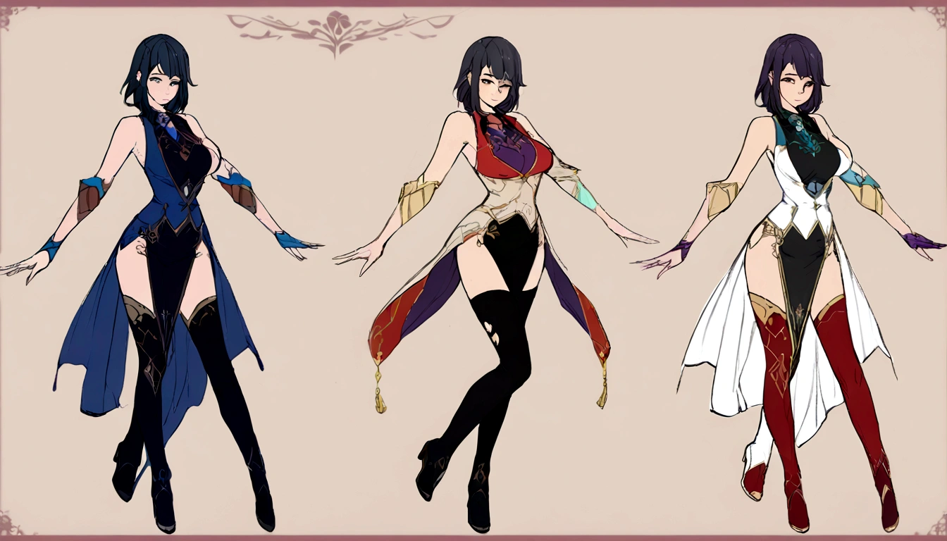 character design, anime girl, design, just one character, clothes, teacher clothes, sexy girl, fantasy clothes, complex design, body rotation
