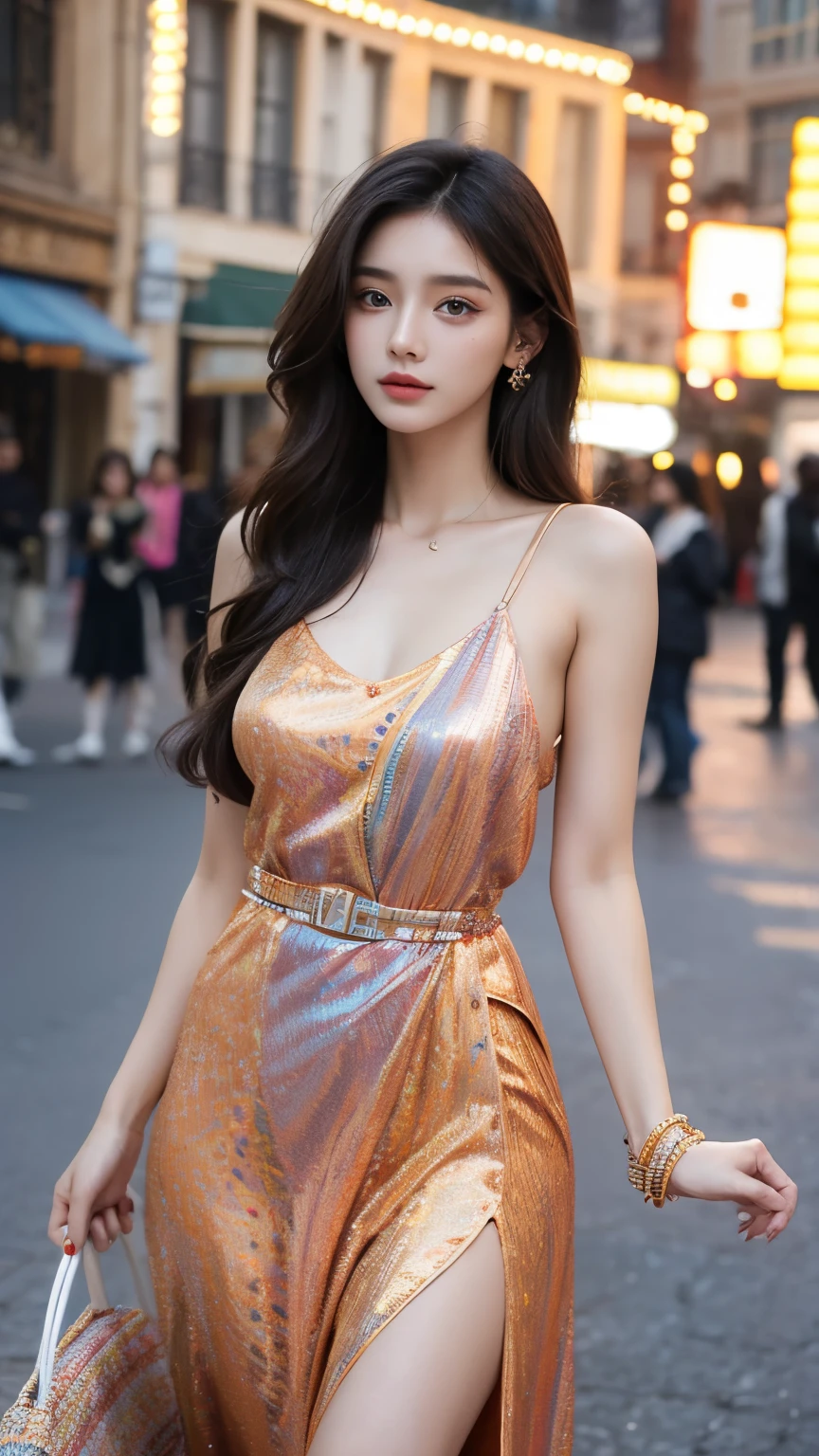 İndian girl, 21 years, model, beauty, light skin, long hair, background is bazaar, colorful dress, sexy woman, beautiful eyes, 