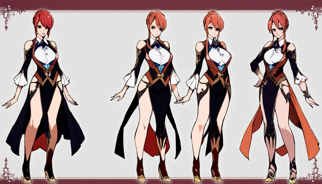 character design, anime girl, design, just one character, clothes, teacher clothes, sexy girl, fantasy clothes, complex design, body rotation