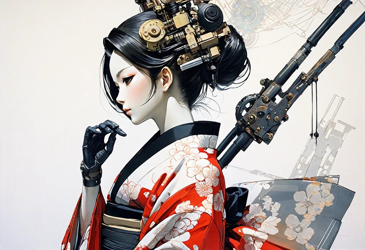 One Girl Mechanical Arm Geisha Kimono
(art by Yoji Shinkawa)