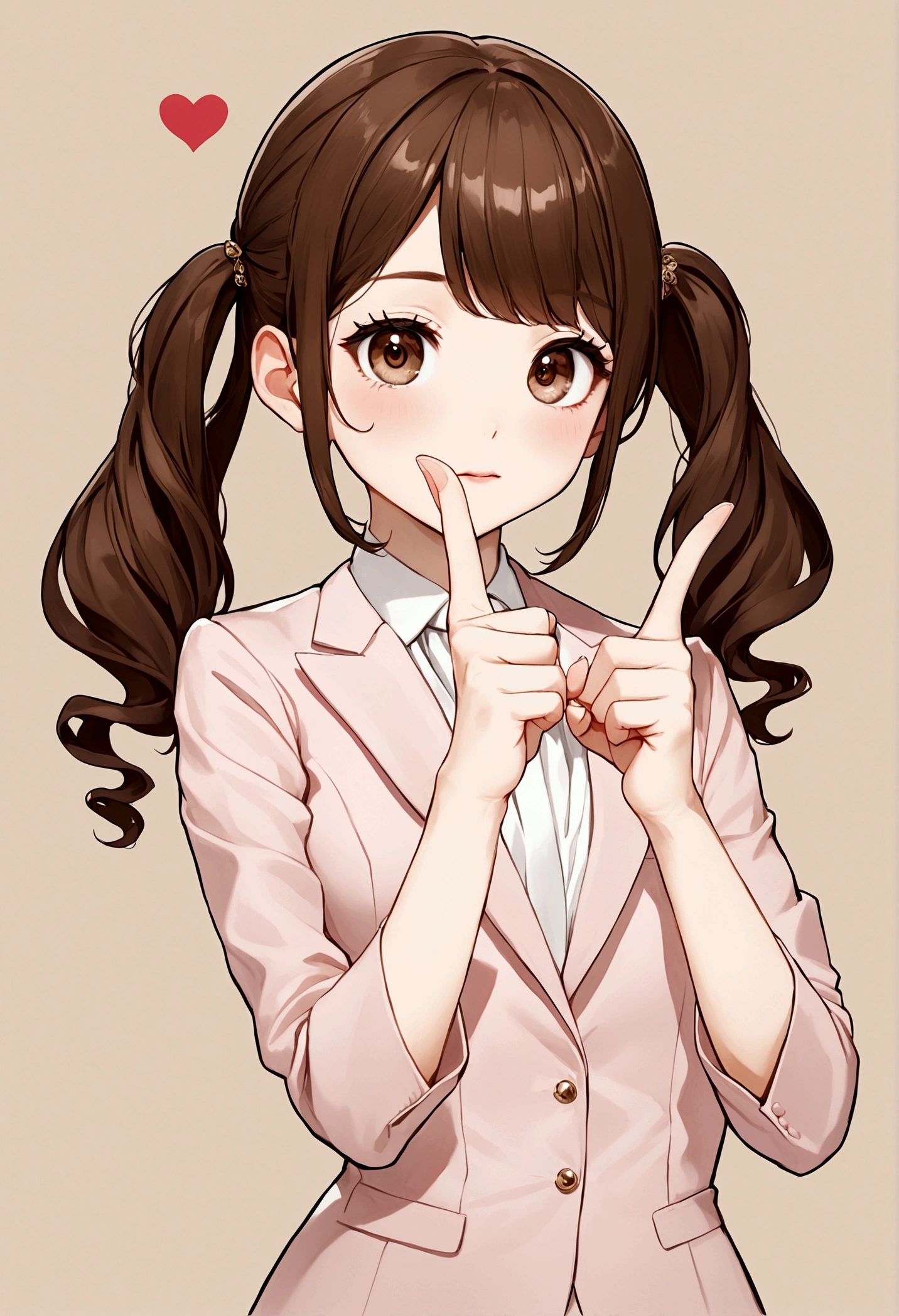 No background　Twin tails　Brown Hair　Tight eyes　girl　One person　Heart shape with middle and index fingers　