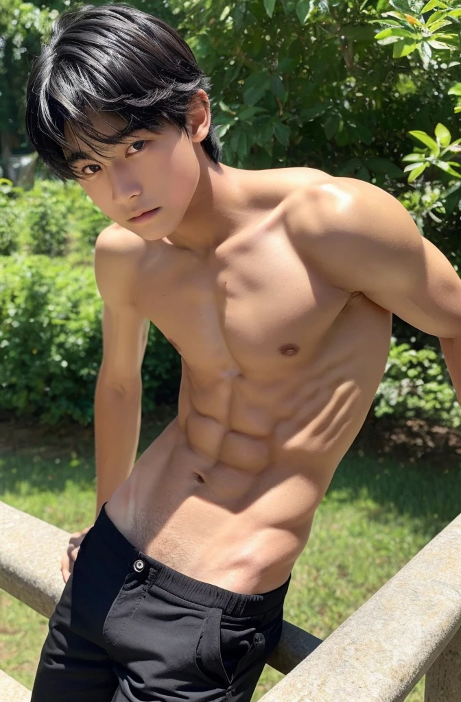  boy, Upper body naked, pantooth Skin,plateau,  Black Hair,   Thin、Beautiful Boy、Japanese、Dark Eyes、whole body