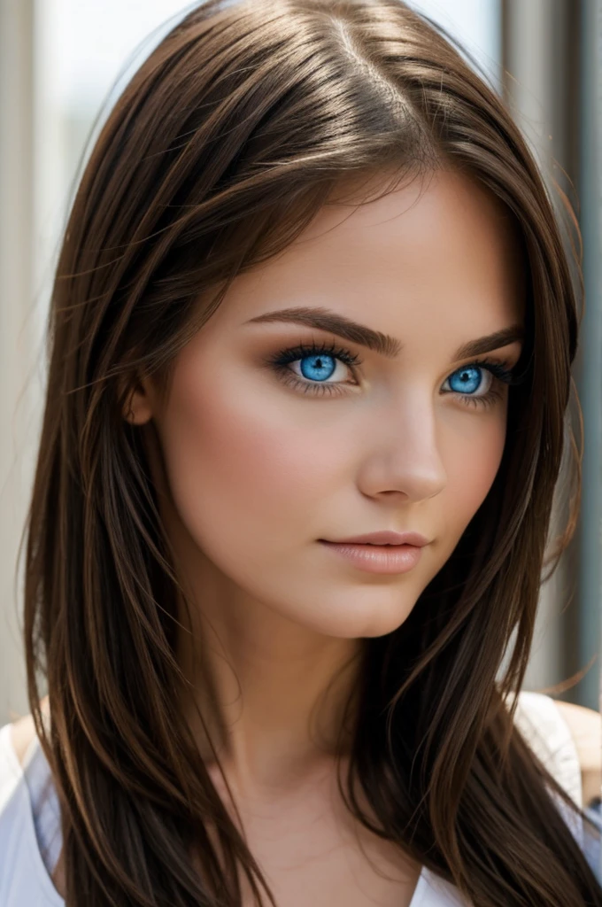 Brunette with blue eyes