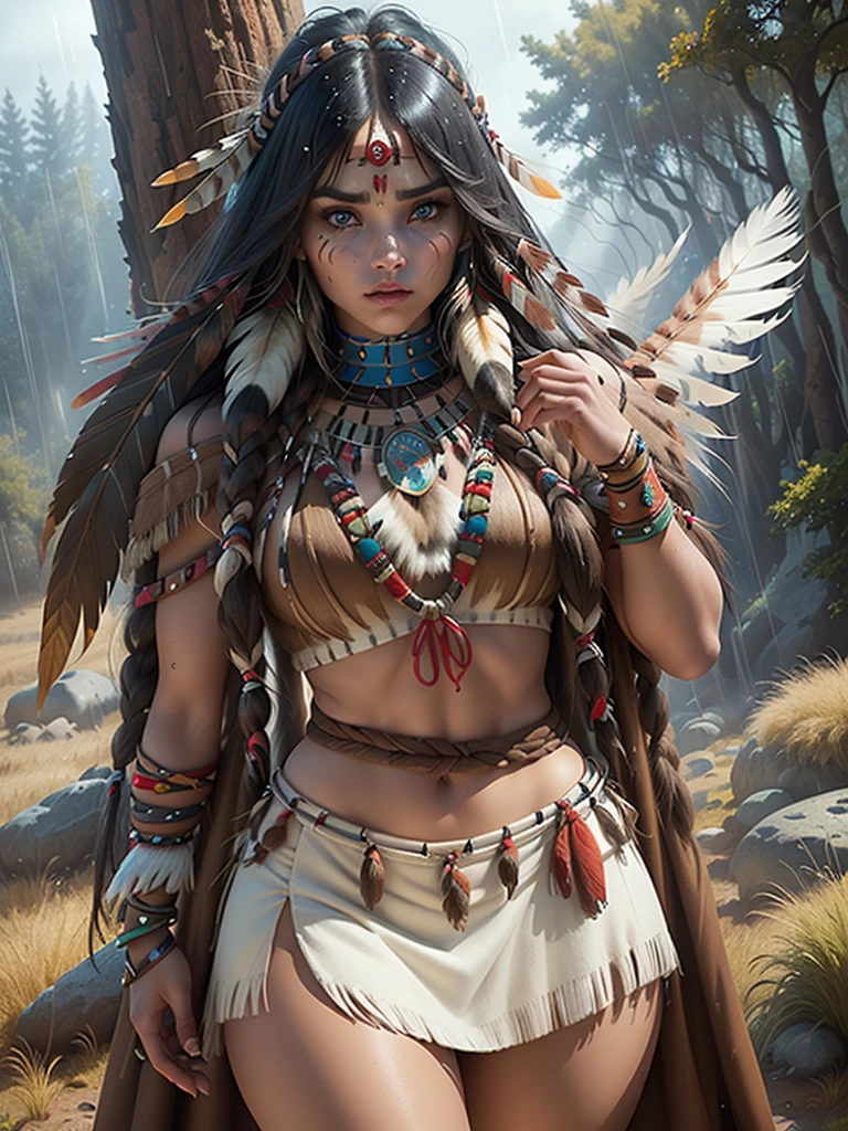 score_9, score_8_above, score_7_above, score_6_above, classification_explicit, 1 girl, ((18 years:1.2)),(The best quality,A high resolution,Ultra - detailed,actual),Native American Ariana Grande,(wild Indian native American:1.4), adult, full lips, big light eyes, light blue eyes, ((by rubio:1)), (cabello ondulado long trenzado nativo indio: 1.2), (female native american:1.4) ,(native indian feathers :1.4), (Face details: 1.5, bright blue eyes, beautiful face, pretty eyes, iris coating, labios Delgados: 1.5, Delgado, pale and sharp eyebrows, long, dark eyelashes, double tabs),(perfect hands detailed : 1.4 ) , (forest background big leaves :1.4), (native american V2.1), (native american:1.4), (fondo desierto casa native american:1.4), (dynamic cowboy pose),(( beautiful american indian warrior:1.4), (beautiful american indian warrior: V2.1)) , (bright colors), (big stones background:1.4 ), (meadow background :1.4), (falling rain cloudy:1.4), (great grassland autumn :1.4), (vestidor native american:1.4), (showing :1.4), (realistic V2.1), (perfect anatomy)
