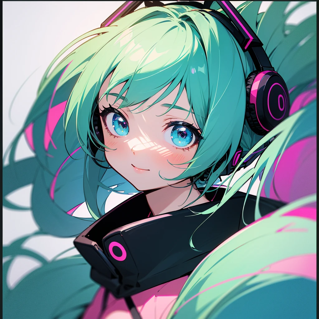 Anime girl with green hair and headphones holding a mobile phone, Puru-inspired anime drawings, pixiv Contest Winner, Neoism, Anime Moe Art Style, mikudayo, Nightcore, Android Heroine, Official artwork, High quality anime art style, Vocaloid, Hatsune Miku portrait, Perfect android girl, Anime Style 4k, Cute girl anime visuals