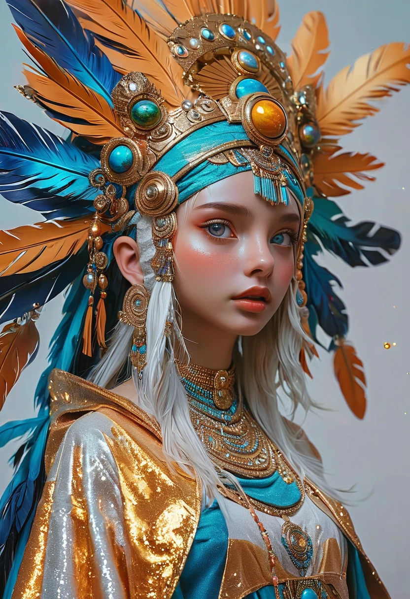 (masterpiece, best quality:1.2), 1 beautiful girl,Exquisite facial features,Bright Eyes,Skin details,Exaggerated planet headdress,track,Clean background