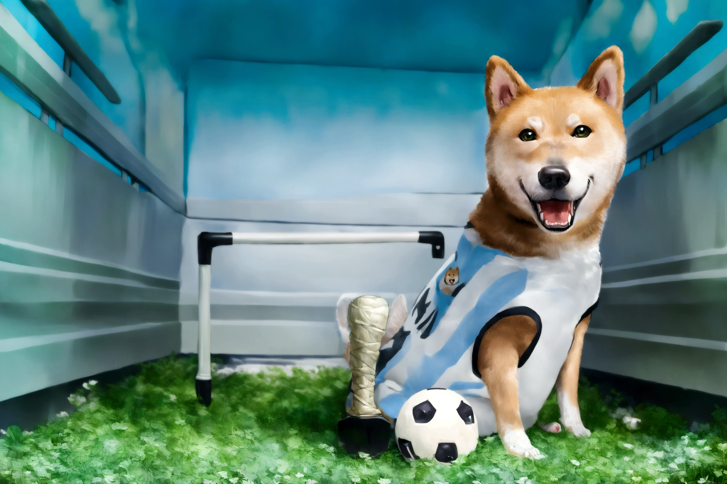 there is a shiba dog that is sitting, Shiba Inu holding a baseball bat, Shiba Inu dog, anthropomorphic Shiba Inu, Shiba Inu portrait