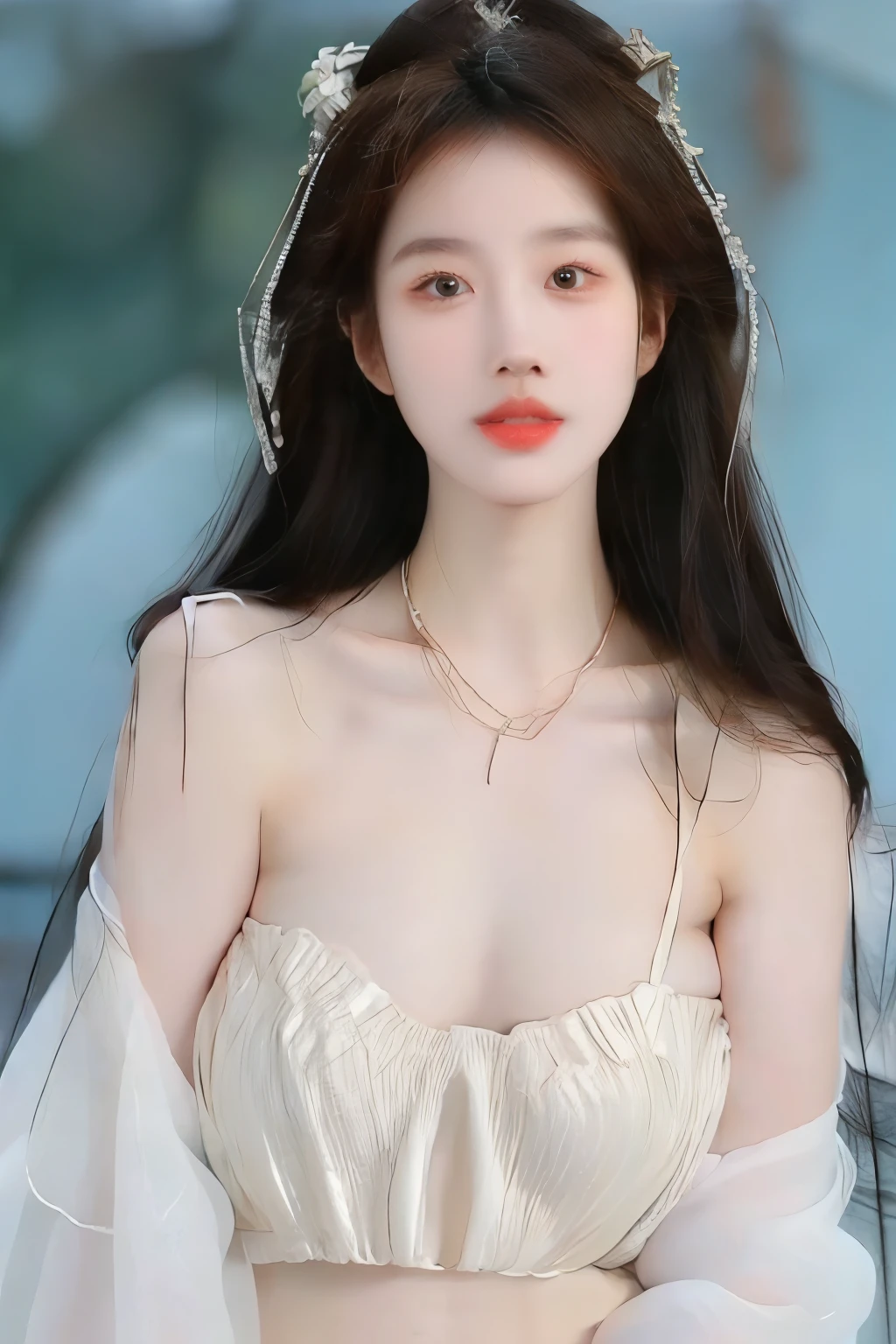 Beautiful woman with perfect body:1.4,Prominent cleavage,Layered Hairstyle,Highly detailed face and skin textures,Double eyelids,Skin Whitening,Long hair,Whitened long legs,(Uniforms,necklace),Standing by the sea