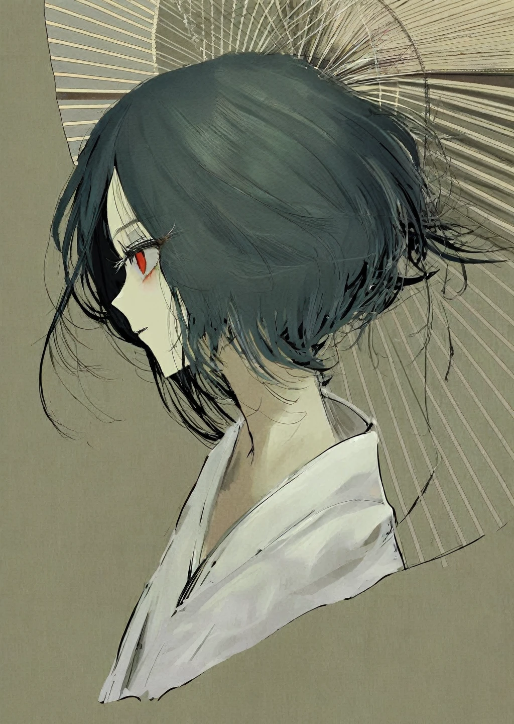 by Demizu Posuka by ziyun,
Detailed face paper texture of one girl in kimono,
Fan from the side,
Slope
(High resolution,
masterpiece,
Highest quality, )