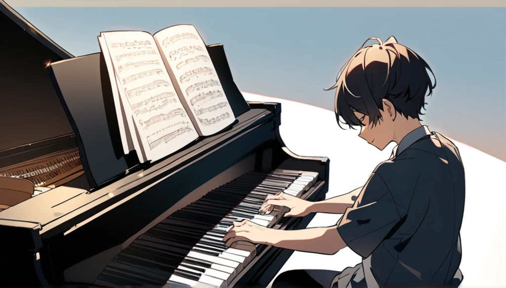 Boy playing piano,