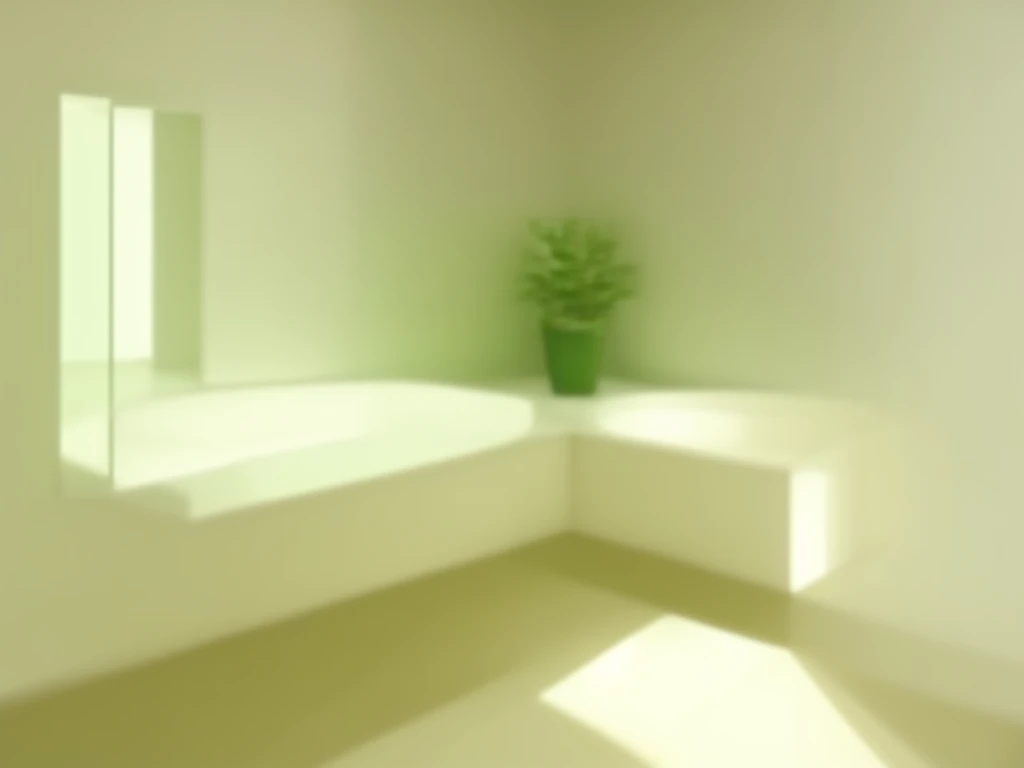 Indoors, the entire room is shot from the front at a 45-degree angle, with light beige tiles lining the walls. Modern luxury bathroom with minimalist design. Featuring a large floating vanity with white top and rectangular sink, dark wood drawers and elegant faucets. A large rectangular backlit mirror spans the wall behind the vanity. There is a freestanding oval bathtub on the light tiled floor to the right. Tall vases with white flowers and green plants were placed around the room. The lighting is warm and atmospheric. Super detailed, authentic, high quality