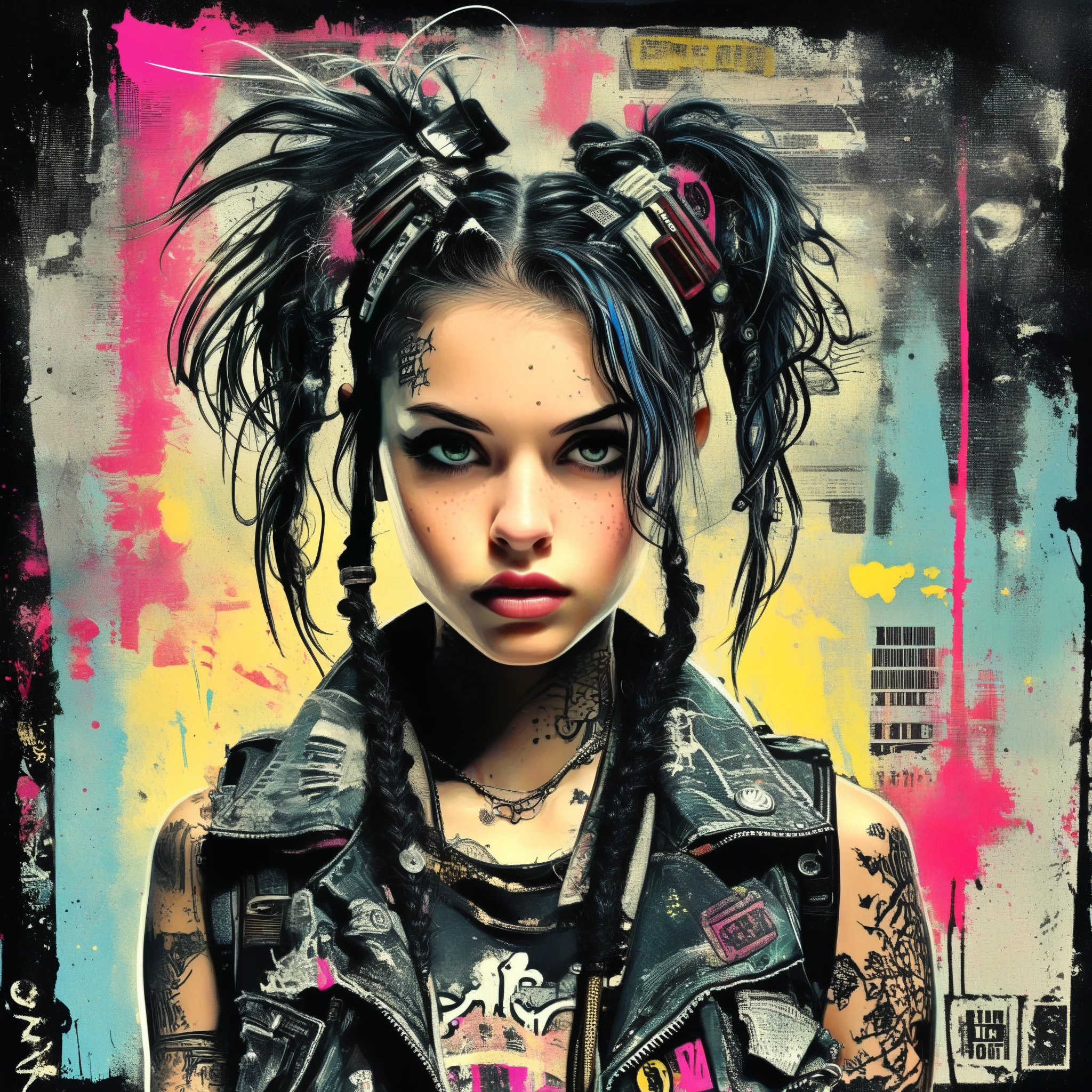 drawix9 punk girl, ink, Movie, Expressive, Very detailed