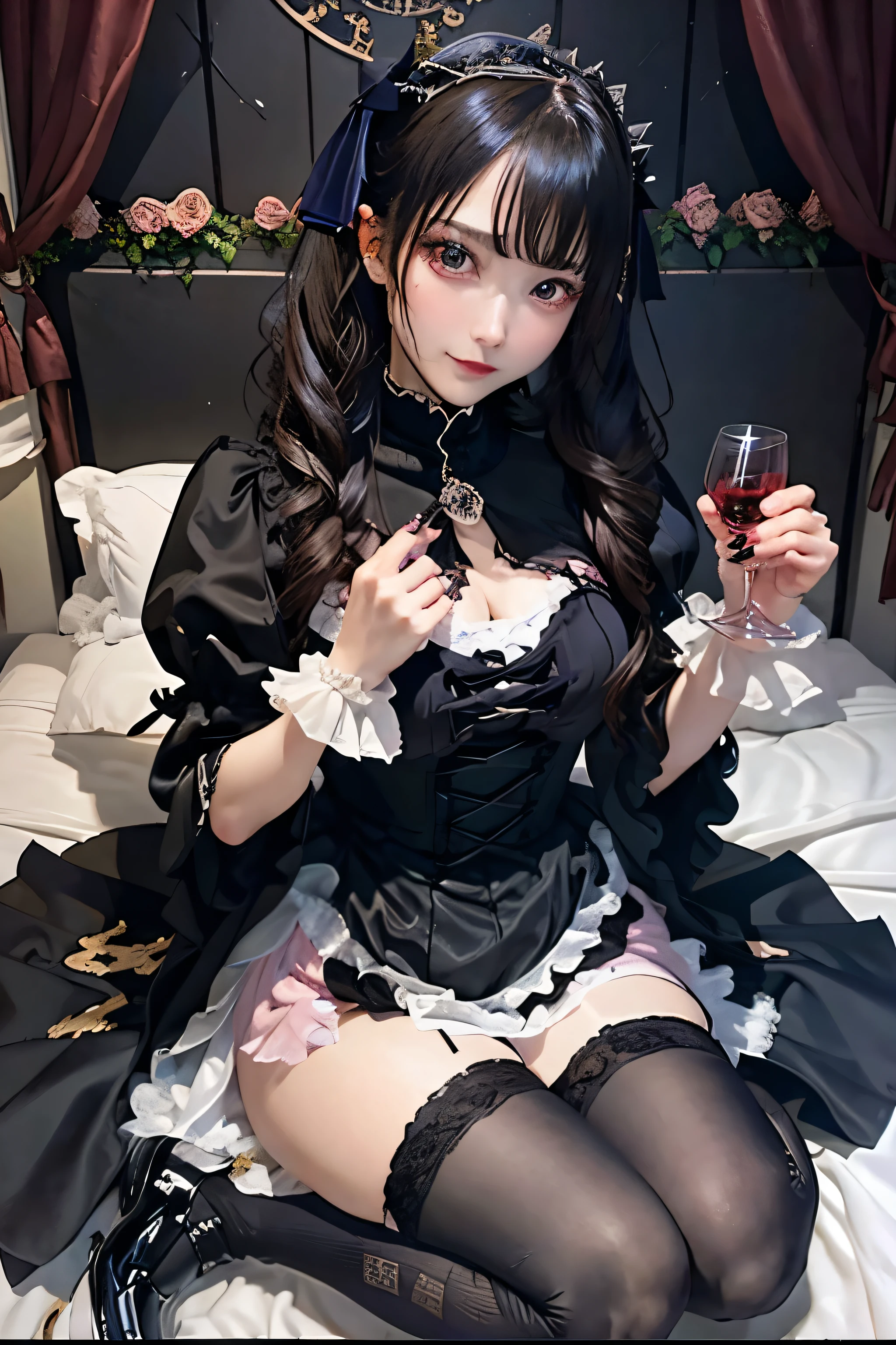 Hard Dark Gothic Makeup、Black dark eyeshadow、sad、Good skin radiance、Dark Gothicメイク、Dark smile、palace、The beauty of fragrance、24-years-old、Expression of intense sexual pleasure、Embarrassed look、Dark Gothic、Highest quality、Expression of sexual pleasure amid suffering、Drunk face、紫のMaid clotheysterious、Noble、sexy、Loving smile、Twin tail hair、Right blue eye, Left eye is red、Super tempting pose、Platform Heel Shoes、Heavy makeup、Gothic ta clothes、Silver Hair、Long Hair Straight Hair、Cute Gothic Loliress、Beautiful Face、elegant features、Attractive face、Stained glass is the background、Chest glistening with sweat、The room is dark、goth long dress、Bell Sleeves、Wizard Sleeve、Decadent look、Sexually excited expression、Glossy thighs wet with water、Thighs that are wet and shiny with oil、Background of a room full of roses、sad expression、Rose Maiden、The embroidery is pink、The dress has pink embroidery.、Thigh-high socks、Knee-high socks、Gentle expression、Dark black eyeshadow、Stained glass and rose background、thighs are a little thin、Female Duo、Female couple、dark church background、Stained glass、Black metal world、Dark Castle、Dark Room、Slender body、gothic long dress、Victorian dress、Small breasts、Hold the wine in your right hand、Hold the lantern in your left hand、pantyhose、The bed is covered with roses、Her thighs are shining with sweat、My body is wet and shiny、Lots of glitter on the thighs、sweating、My thighs are sticky from sweating、Sweat glistening on my thighs, The whole body is sweaty and shiny、I sweated a lot.、My thighs are sweaty、My thighs are wet、My thighs are shining with sweat、A lot of sweat glistening all over the body、Slender body、Put your head on the pillow、Sleeping on a bed、Beautiful legs、Sleep with your legs stretched、Lying in bed、